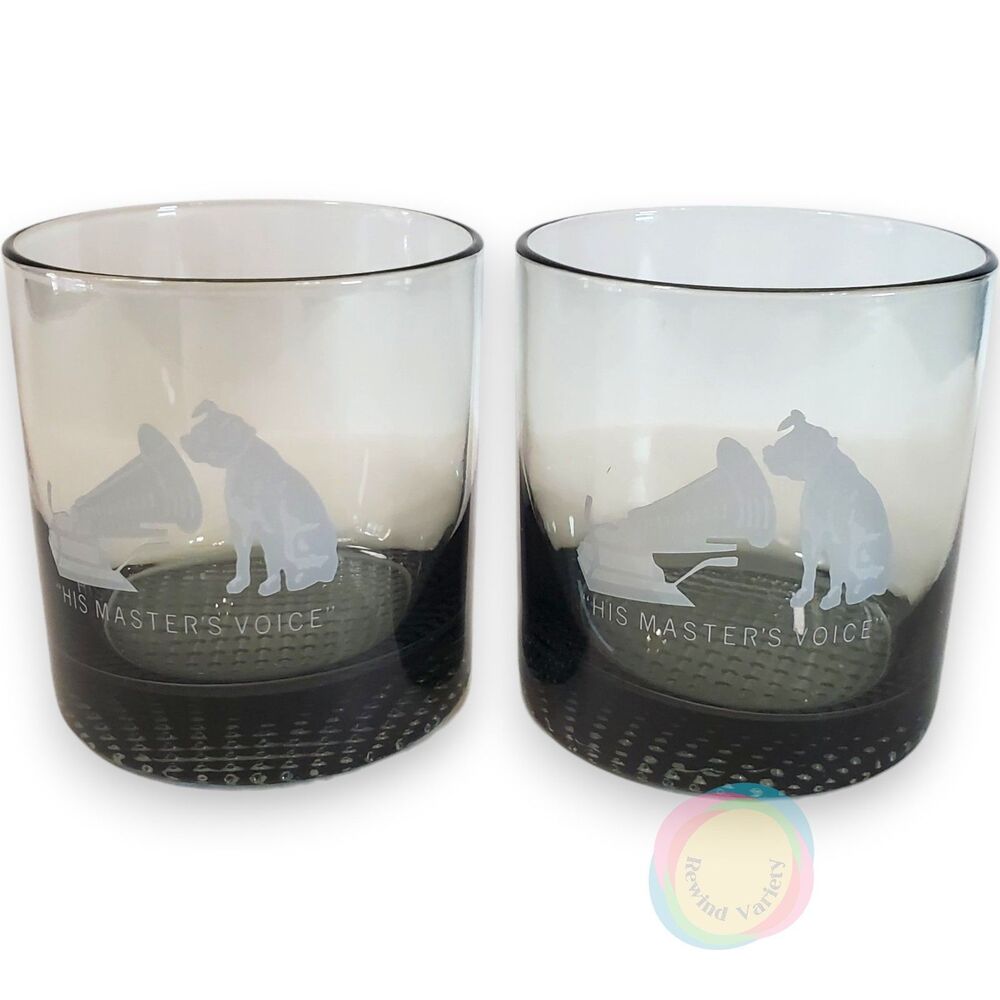 Vintage RCA Victor Smokey Gray Tumbler Glasses Pair